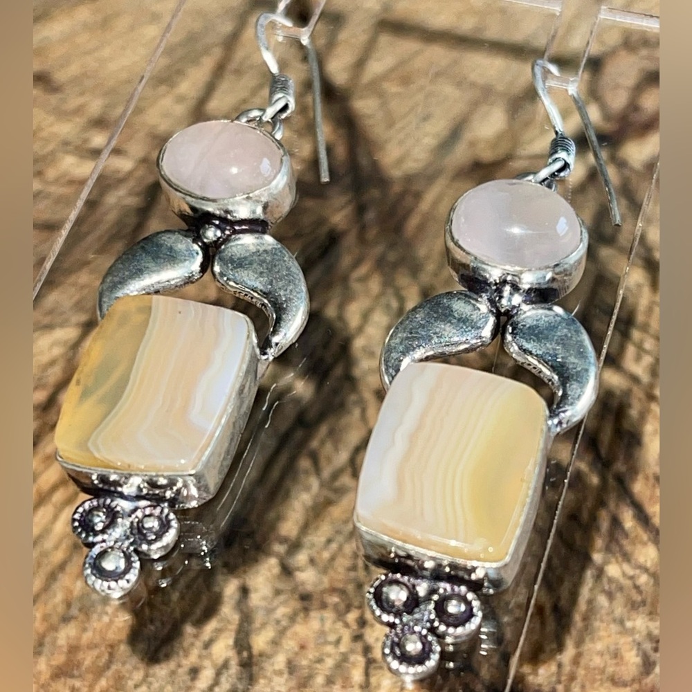 Agate & Rose Quartz Earrings 2”